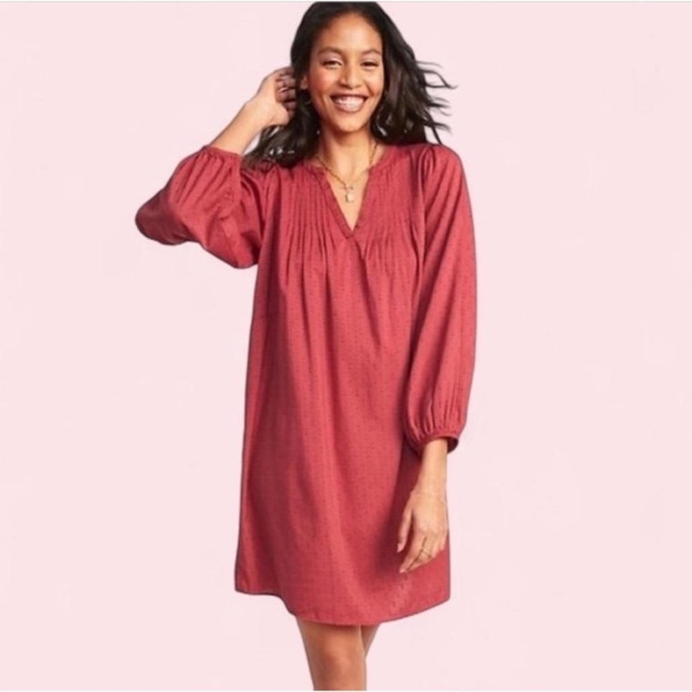 Old Navy Loose Shift Swiss Dot Pintuck V-Neck Mini Dress Burnt Red XXL Flowy